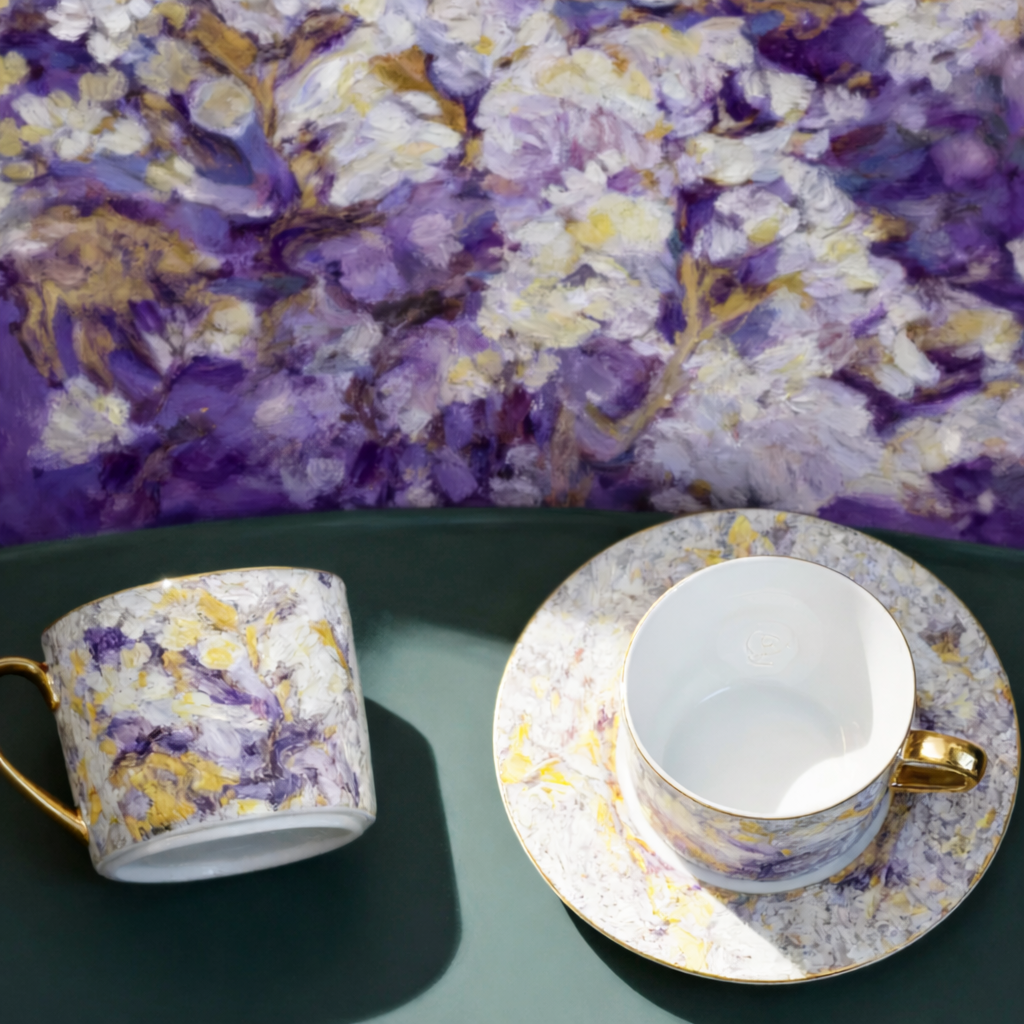 Traditional Turkish Style Tea Cup with Handle, Crafted from Fine Bone China, Paired with a Handmade Saucer