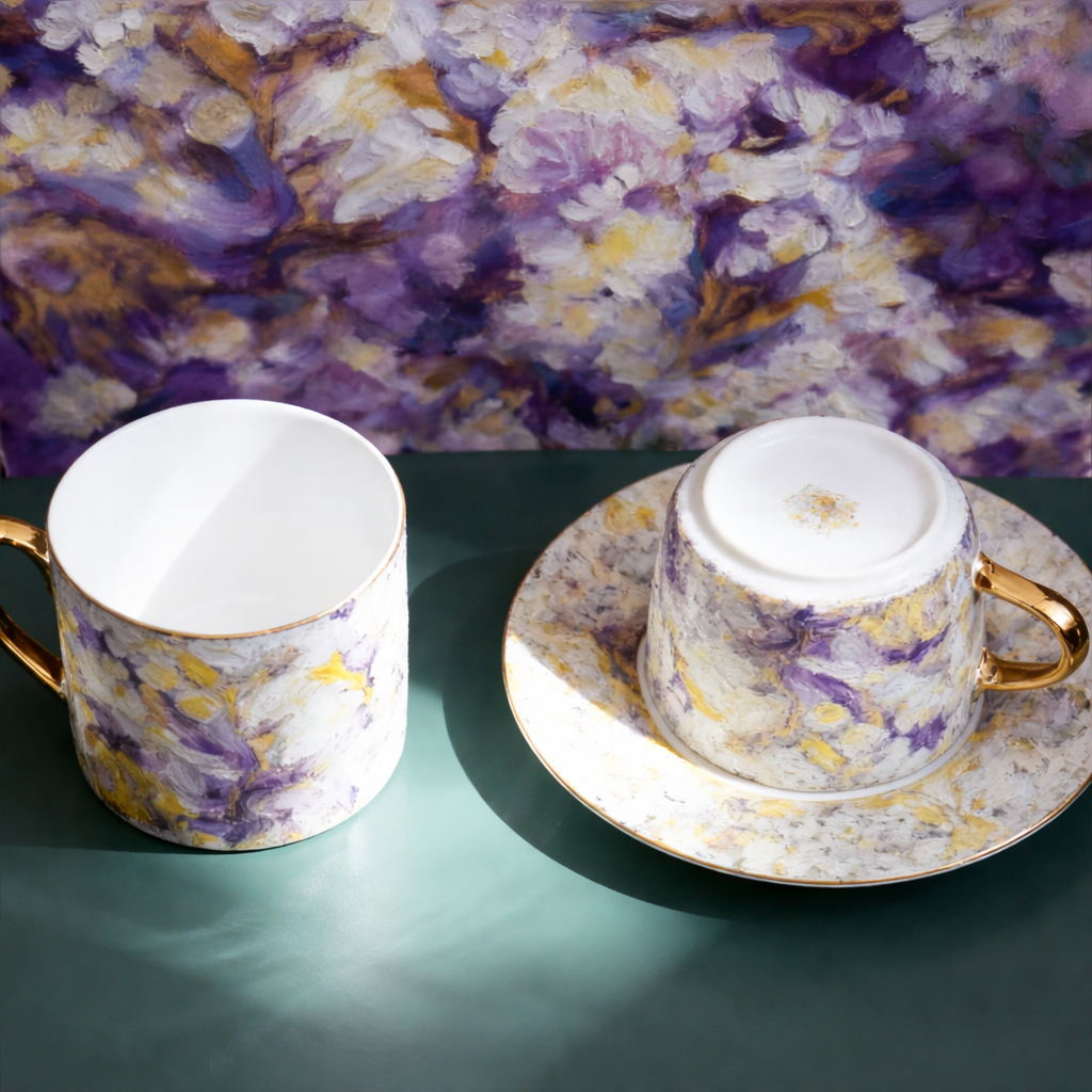 Traditional Turkish Style Tea Cup with Handle, Crafted from Fine Bone China, Paired with a Handmade Saucer